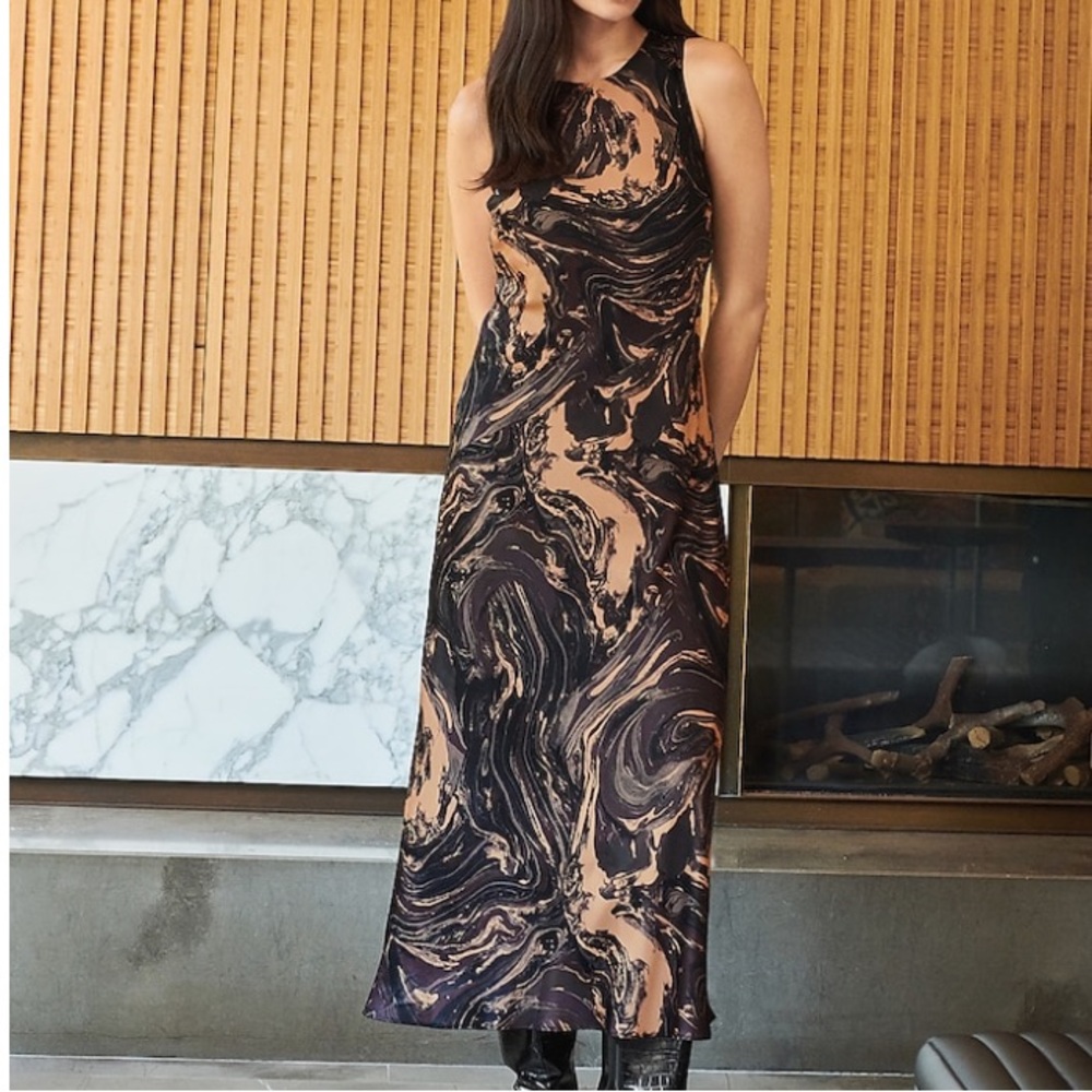 Marble Print Swirled Satin Midi Dress Express
